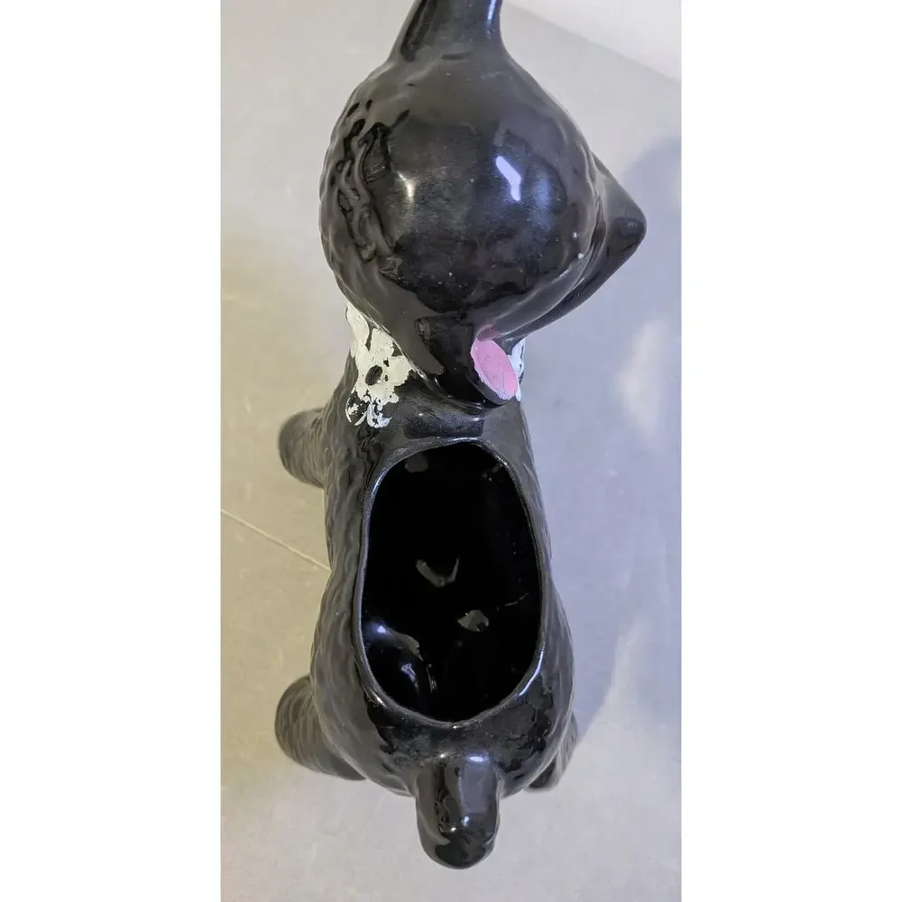 Vintage 1950s Black Lamb Ceramic Planter Kitsch Sheep Pot - AS IS / Worn